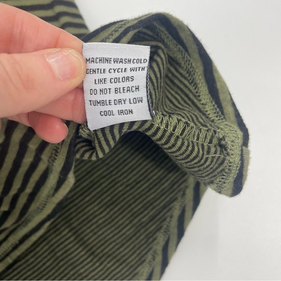 Habitat Olive Green and Black Stripe‎ Cotton V-Neck Relaxed Tunic Top Large - Picture 6 of 9